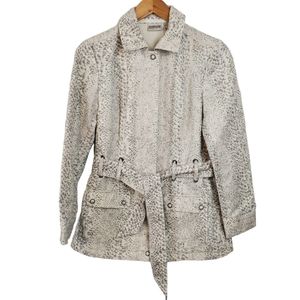 CHICOS| SNAKESKIN METALIC GRAY SILVER COAT TRENCH JACKET BLAZER WOMEN'S …